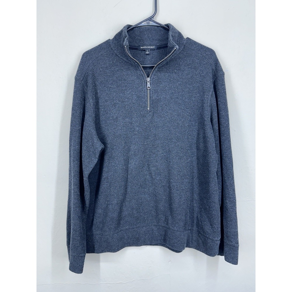 Banana Republic Men's Charcoal Gray Knit‎ Mock Neck 1/4 Zip Sweater MEDIUM